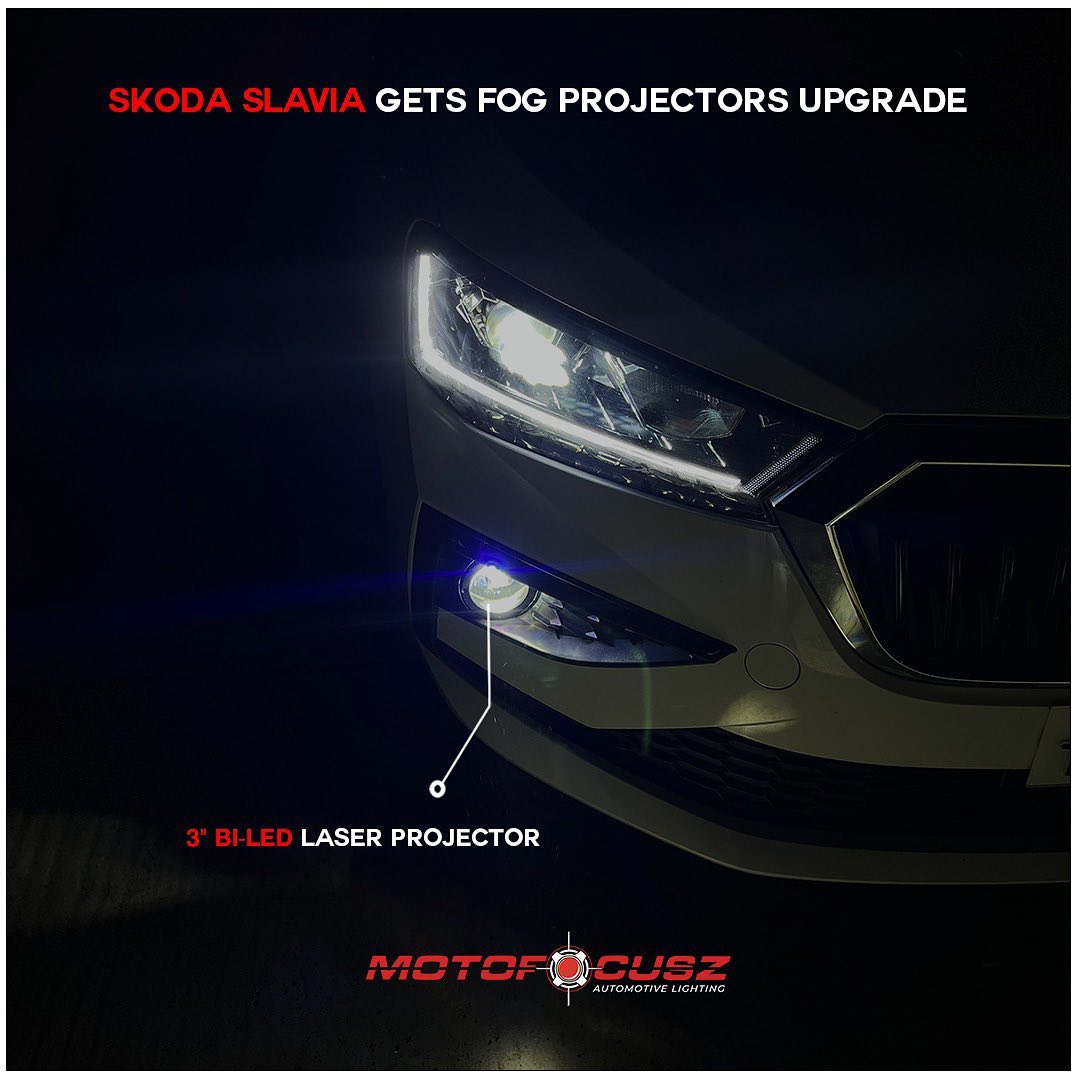 Skoda Slavia in for Fog projectors upgrade from Motofocusz Best Headlight customisation in Chennai