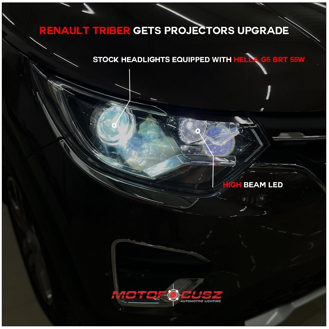 Renault Triber gets Hella G5 BRT projectors along with high beam led Upgrade from Motofocusz Best Headlight customisation in Chennai