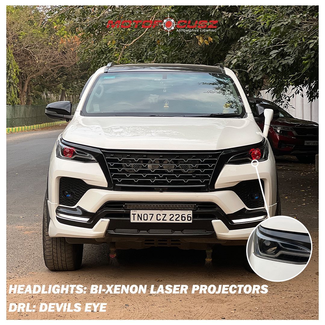 Toyota Fortuner Bi-xenon laser projectors and Devils eye DRL from Motofocusz Best Headlight customisation in Chennai