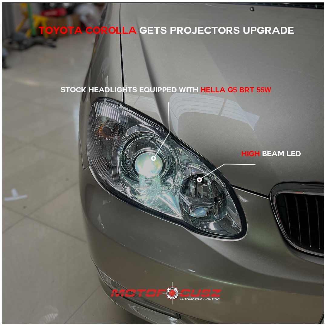 Toyota Corolla gets a new pair of headlights along with Hella G5 BRT projectors Upgrade from Motofocusz Best Headlight customisation in Chennai