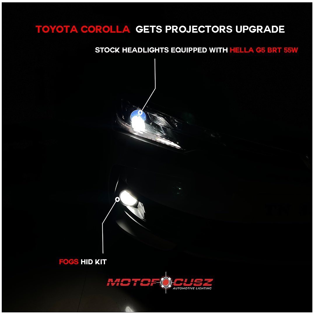 Toyota Corolla gets Hella G5 Brt projectors upgrade from Motofocusz Best Headlight customisation in Chennai
