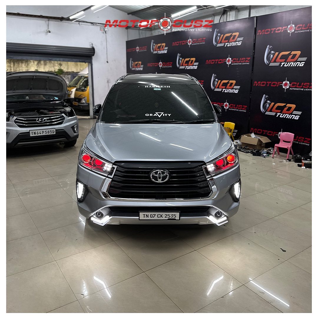 Toyota Innova crysta In for projectors upgrade from Motofocusz Best Headlight customisation in Chennai