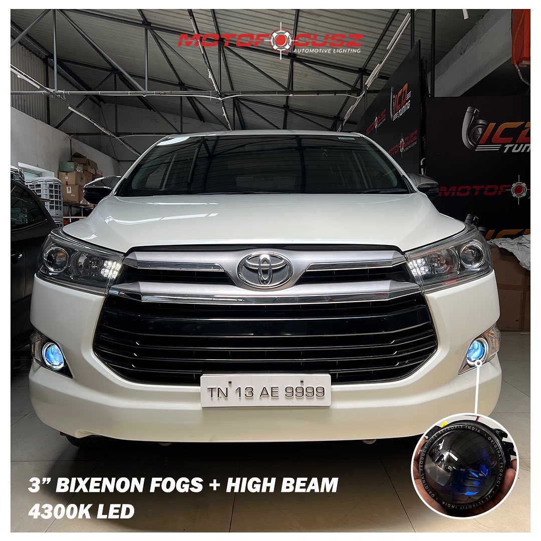 Toyota Innova crysta In for Fog projectors upgrade from Motofocusz Best Headlight customisation in Chennai