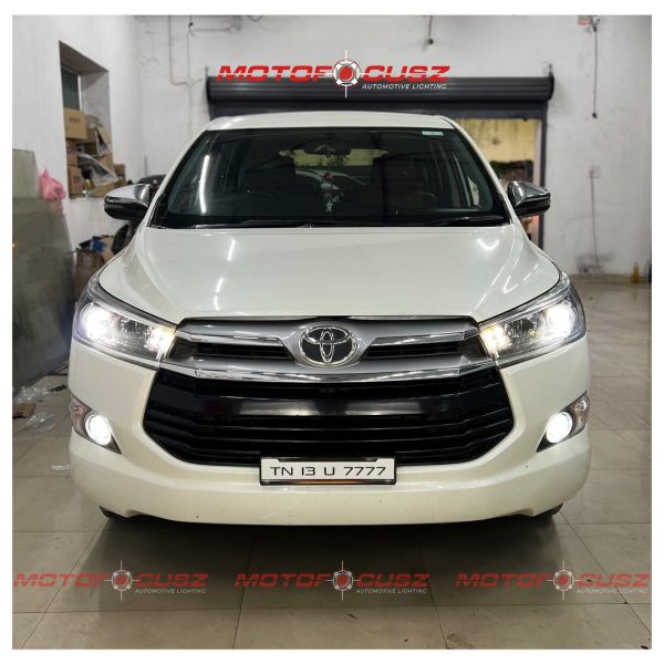 Toyota Innova crysta In for Fog projectors upgrade from Motofocusz Best Headlight customisation in Chennai