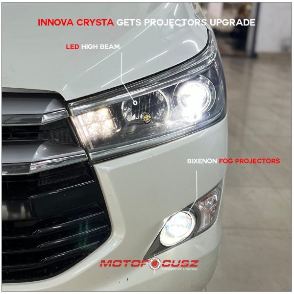 Toyota Innova crysta In for Fog projectors upgrade from Motofocusz Best Headlight customisation in Chennai