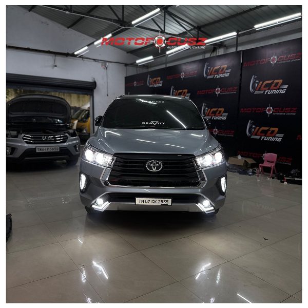 Toyota Innova crysta In for projectors upgrade from Motofocusz Best Headlight customisation in Chennai