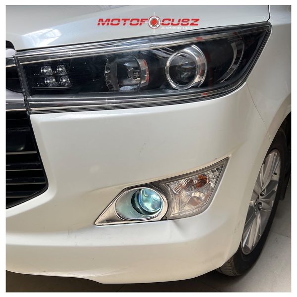 Toyota Innova crysta In for Fog projectors upgrade from Motofocusz Best Headlight customisation in Chennai