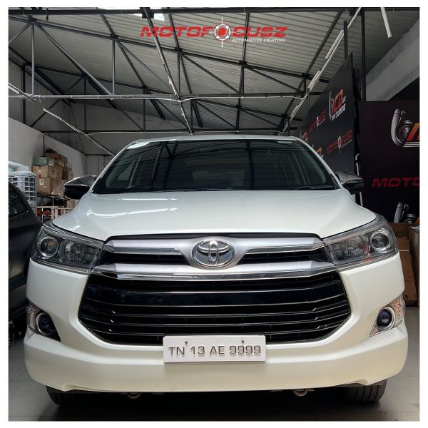 Toyota Innova crysta In for Fog projectors upgrade from Motofocusz Best Headlight customisation in Chennai