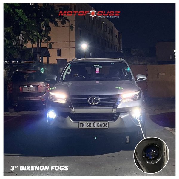 Toyota Fortuner's in for bi-xenon fog projectors from Motofocusz Best Headlight customisation in Chennai